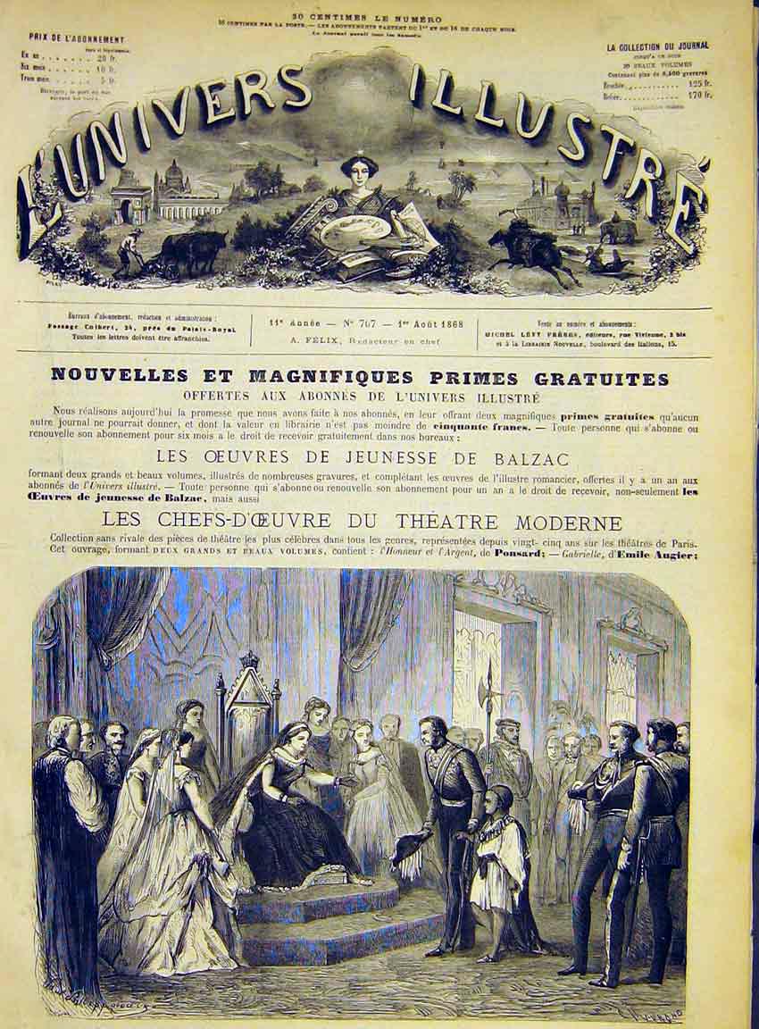 Original Old Antique Print General Napier Theodoros French 1868 19th