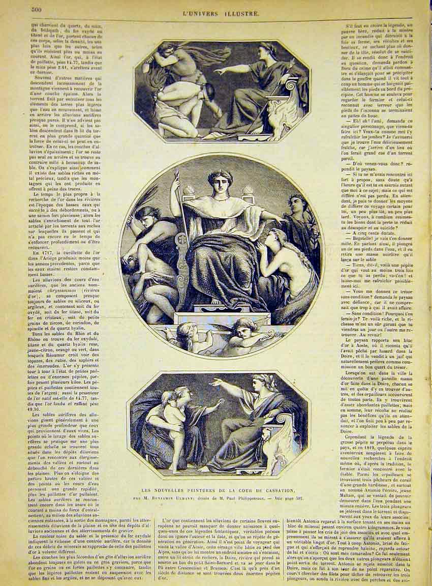 Original Old Antique Print Paintings Cassation Ulmann French 1868 19th