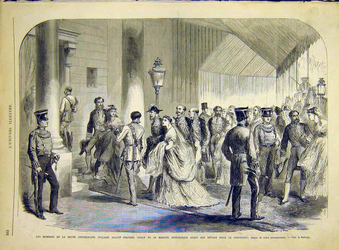 Original Old Antique Print Aristocratic English Royal Party French 1868 19th