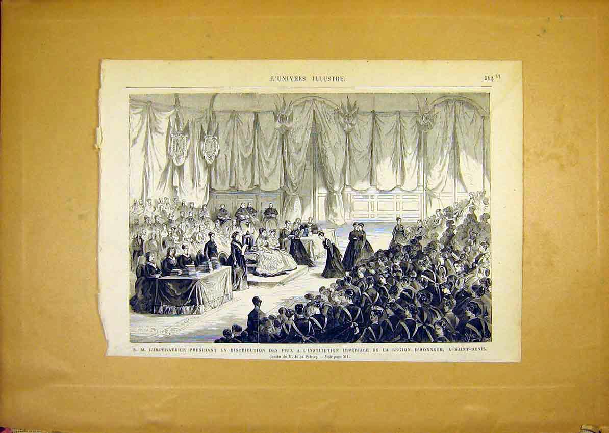 Original Old Antique Print Empress Imperial Legion Honour Saint-Denis 1868 19th