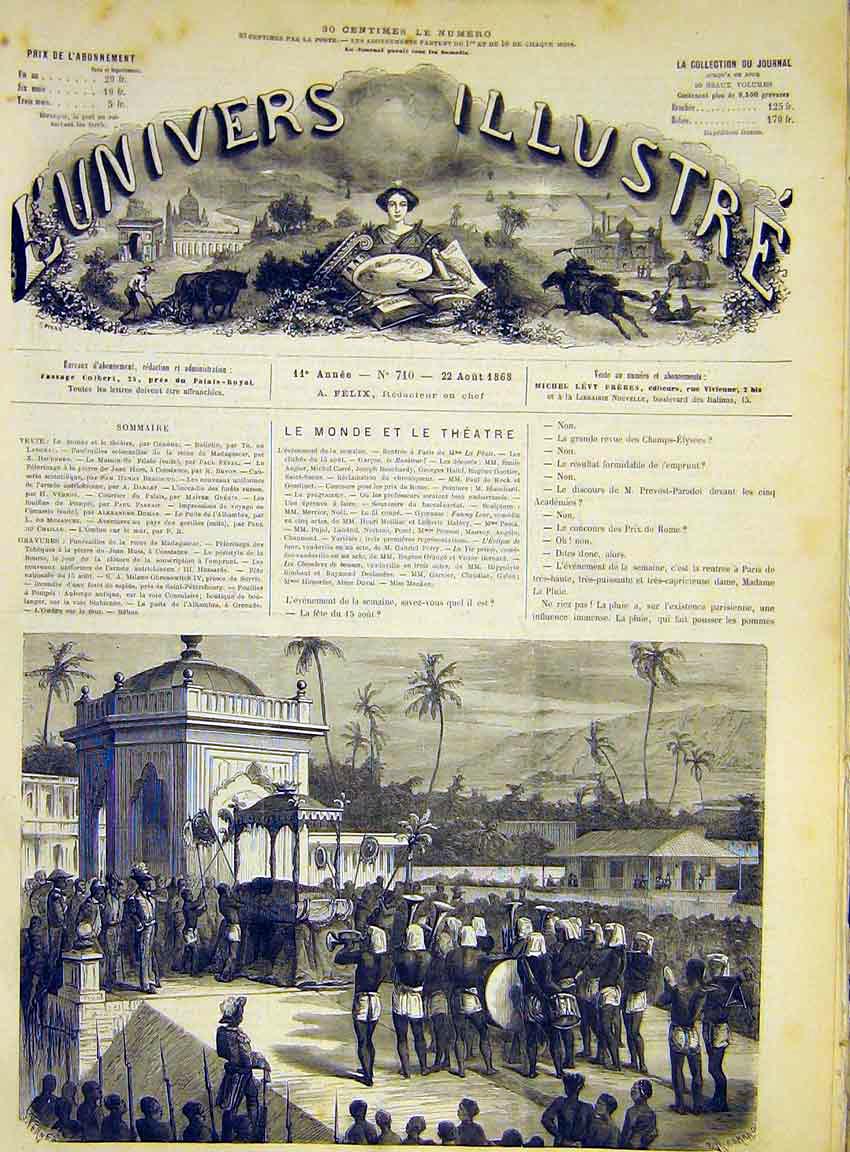 Original Old Antique Print Funeral Solennelles Madagascar French 1868 Victorian
