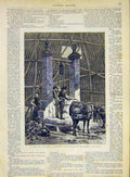 Original Old Antique Print Alhambra Grenada Well Donkey Macquoid 1868 Victorian