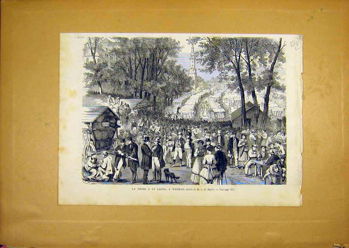 Original Old Antique Print Fair Laine Weimar Dopler French 1868 19th