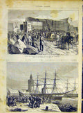 Original Old Antique Print Plymouth Cadix Ship Blindage French 1868 Victorian