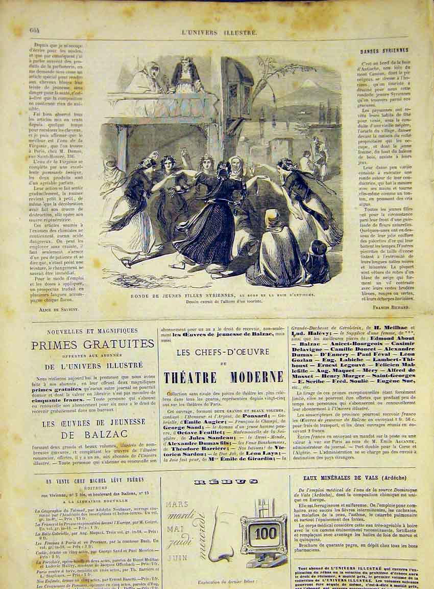 Original Old Antique Print Syrian Ladies Antioche Syria French 1868 Victorian