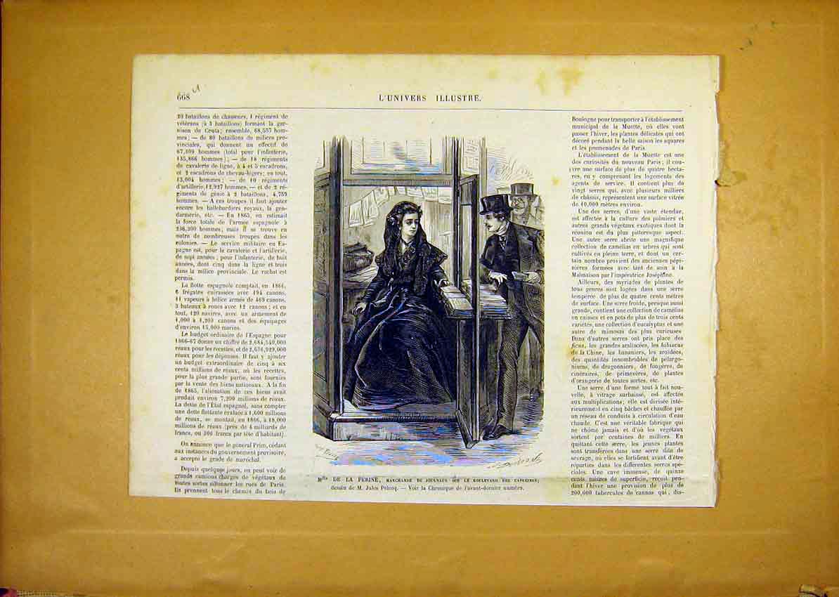 Original Old Antique Print Perine Capugines Portrait French 1868 19th