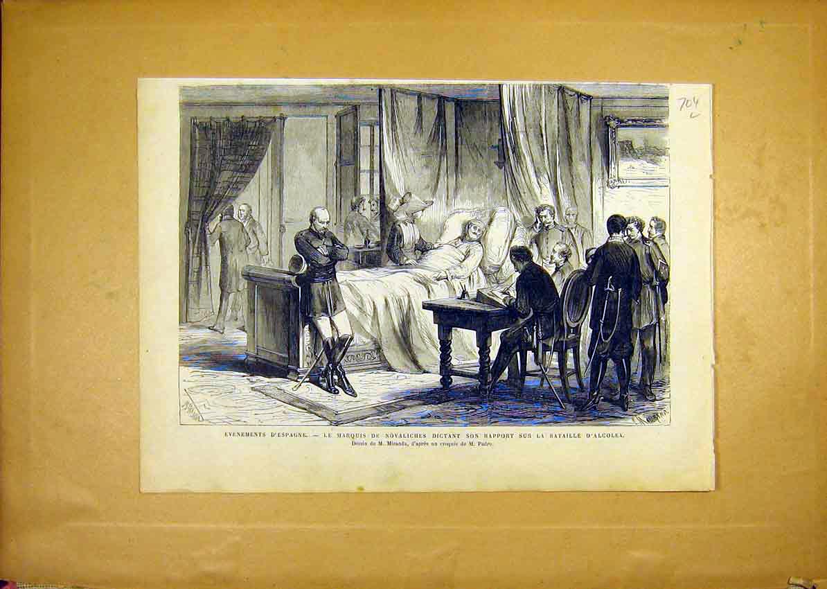 Original Old Antique Print Spain Novaliches Alcolea Battle French 1868 19th