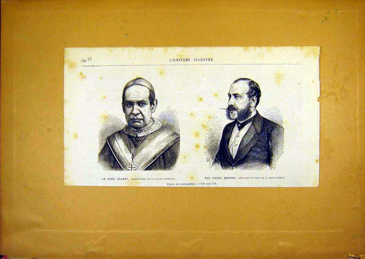 Original Old Antique Print Portrait Claret Marfori Isabelle French 1868 19th
