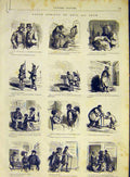 Original Old Antique Print Comic Sketches Cham Medical Theatre French 1868 19th