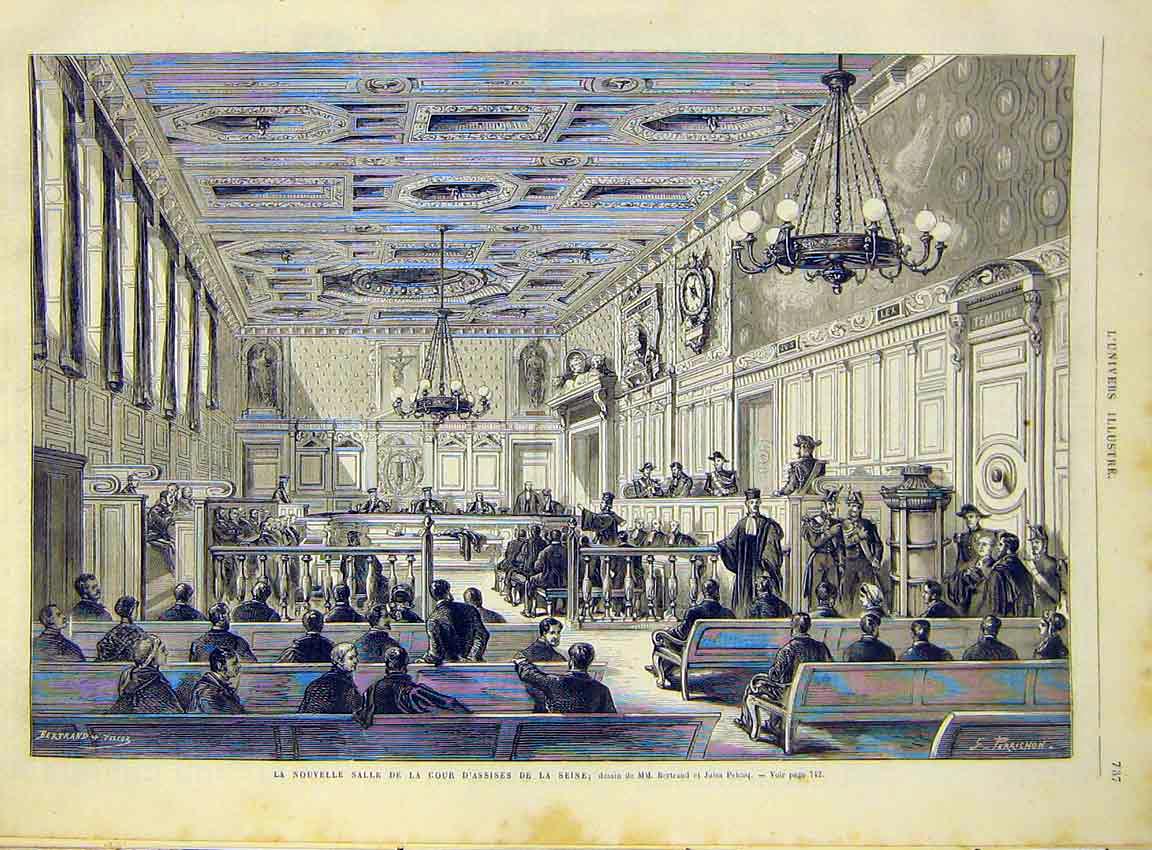 Original Old Antique Print Assises Seine Court Bertrand French 1868 Paris 19th