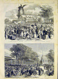 Original Old Antique Print Rotterdam Carnival Kermesse Zoo Garden 1868 Victorian