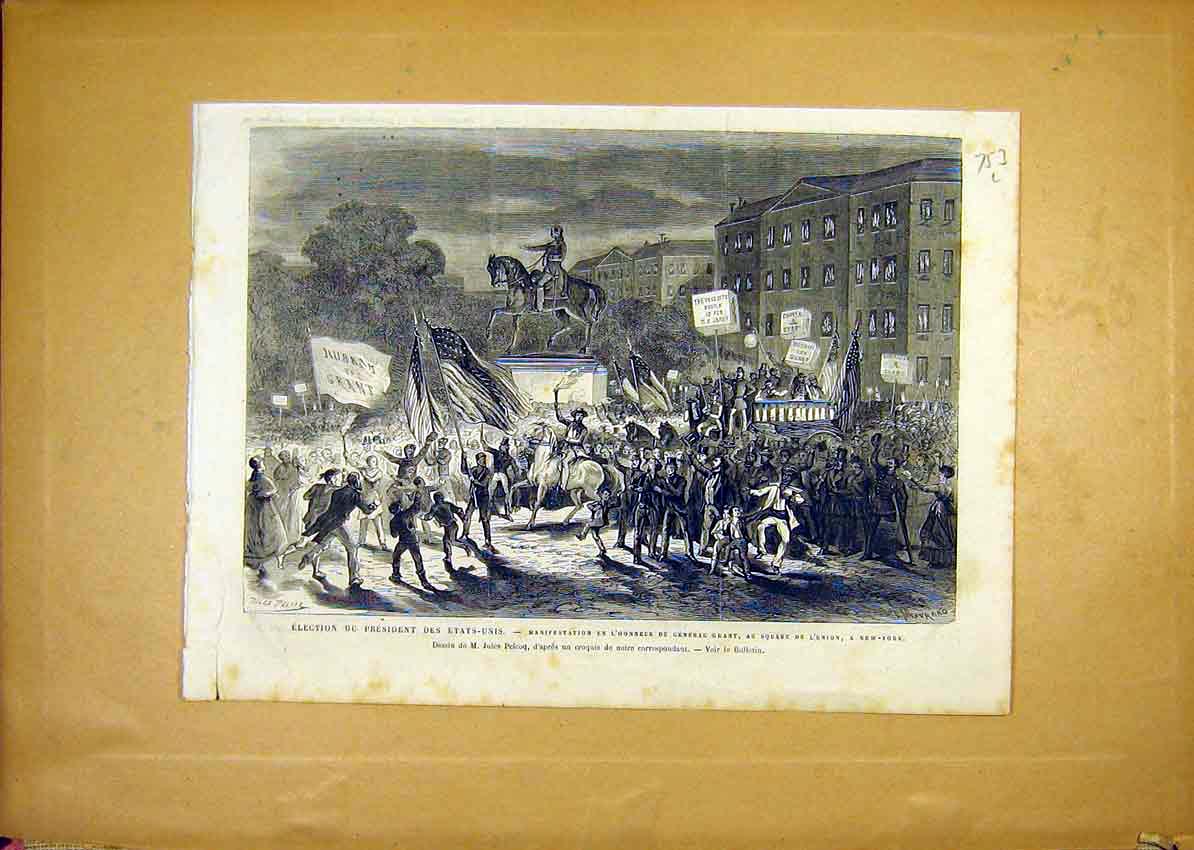 Original Old Antique Print Election United States President Grant New York 1868