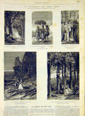 Original Old Antique Print Friends Sketches Fine Art French 1868 Cassette 19th