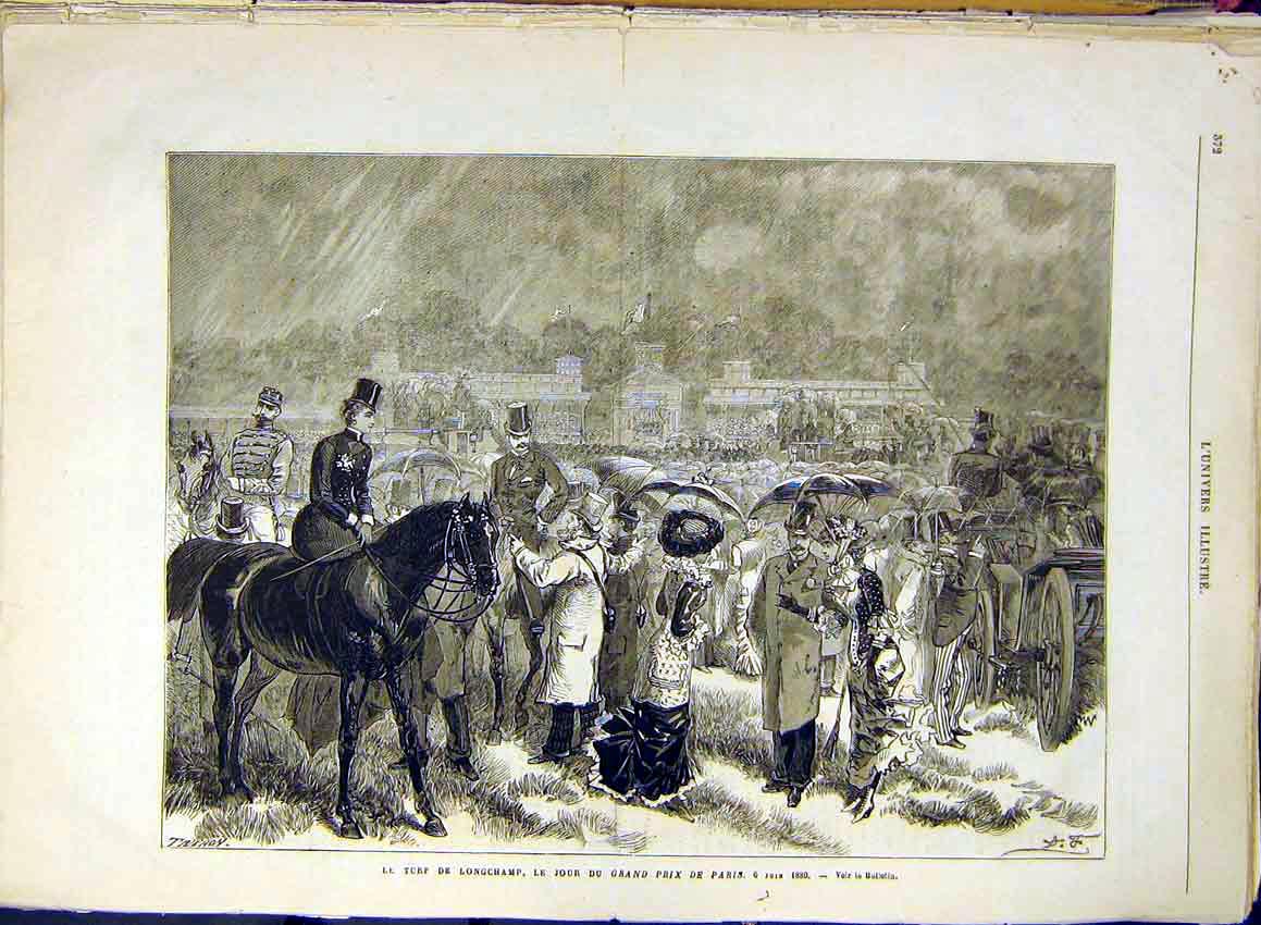 Original Old Antique Print Longchamp Race-Course Paris Races Grand-Prix 1880