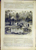 Original Old Antique Print Nevers Horticultural Society Forest Chalet 1880 19th