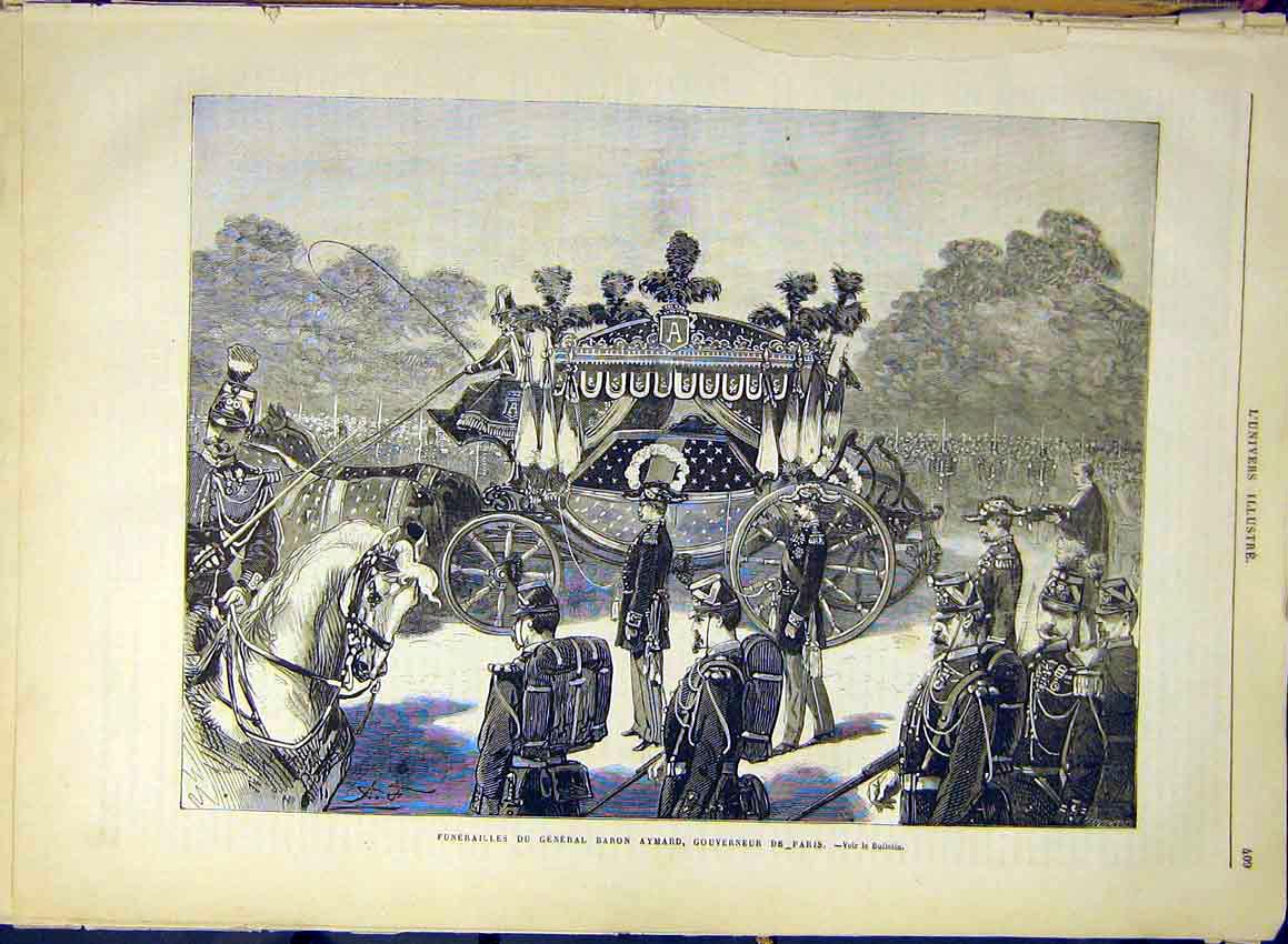 Original Old Antique Print Funereal Aymard Governor Paris France French 1880