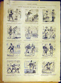 Original Old Antique Print Comic Review Draner Sketches Lady Vote Fashion 1880