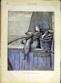 Original Old Antique Print Le Mousse Graham Fine Art French 1880 Boy Boat 19th