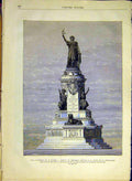 Original Old Antique Print Morice Statue Place Republique Paris France 1880 19th
