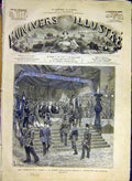 Original Old Antique Print National Fete President France Flag French 1880 19th