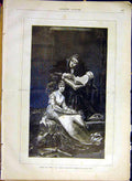 Original Old Antique Print Fine Art Coeur S'Eveille Vely Lady French 1880 19th