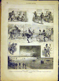 Original Old Antique Print Japan Sketches Fire Tokyo Hospital French 1880 19th