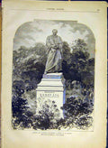 Original Old Antique Print Statue Rebelais Tours Dumaige French 1880 Victorian