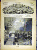 Original Old Antique Print Cherbourg President Admiral Colbert French 1880 19th
