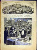 Original Old Antique Print Doctor Tanner Party Birthday French 1880 Victorian