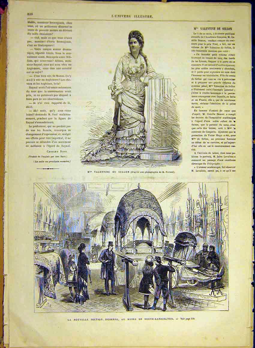 Original Old Antique Print Portrait Sellon Indian Museum London French 1880 19th
