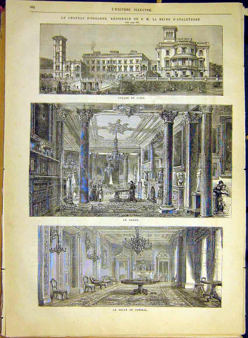 Original Old Antique Print Castle Osborne Palace Building Architecture 1880 19th
