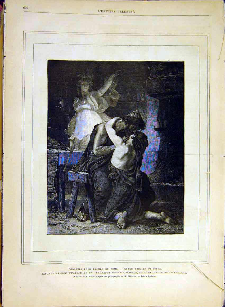 Original Old Antique Print School Rome Ulysse Doucet Fine Art French 1880 19th
