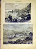 Original Old Antique Print Dalmatia Raguse Risano View Town French 1880 19th