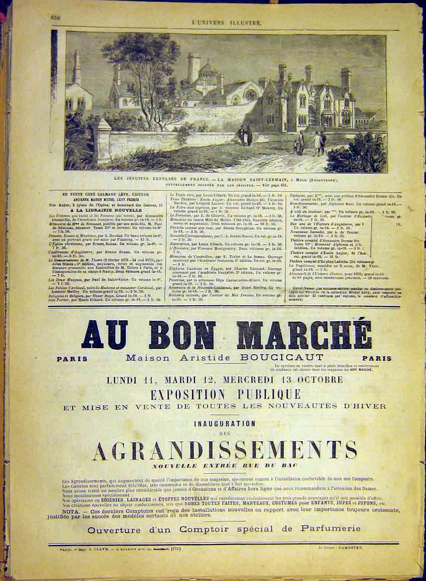 Original Old Antique Print Jesuits France Saint-Germain MReligious 1880 19th