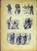 Original Old Antique Print Sketches Belgium Belges People Anvers French 1880