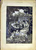 Original Old Antique Print Rotterdam Holland Park Tea Family French 1880 19th