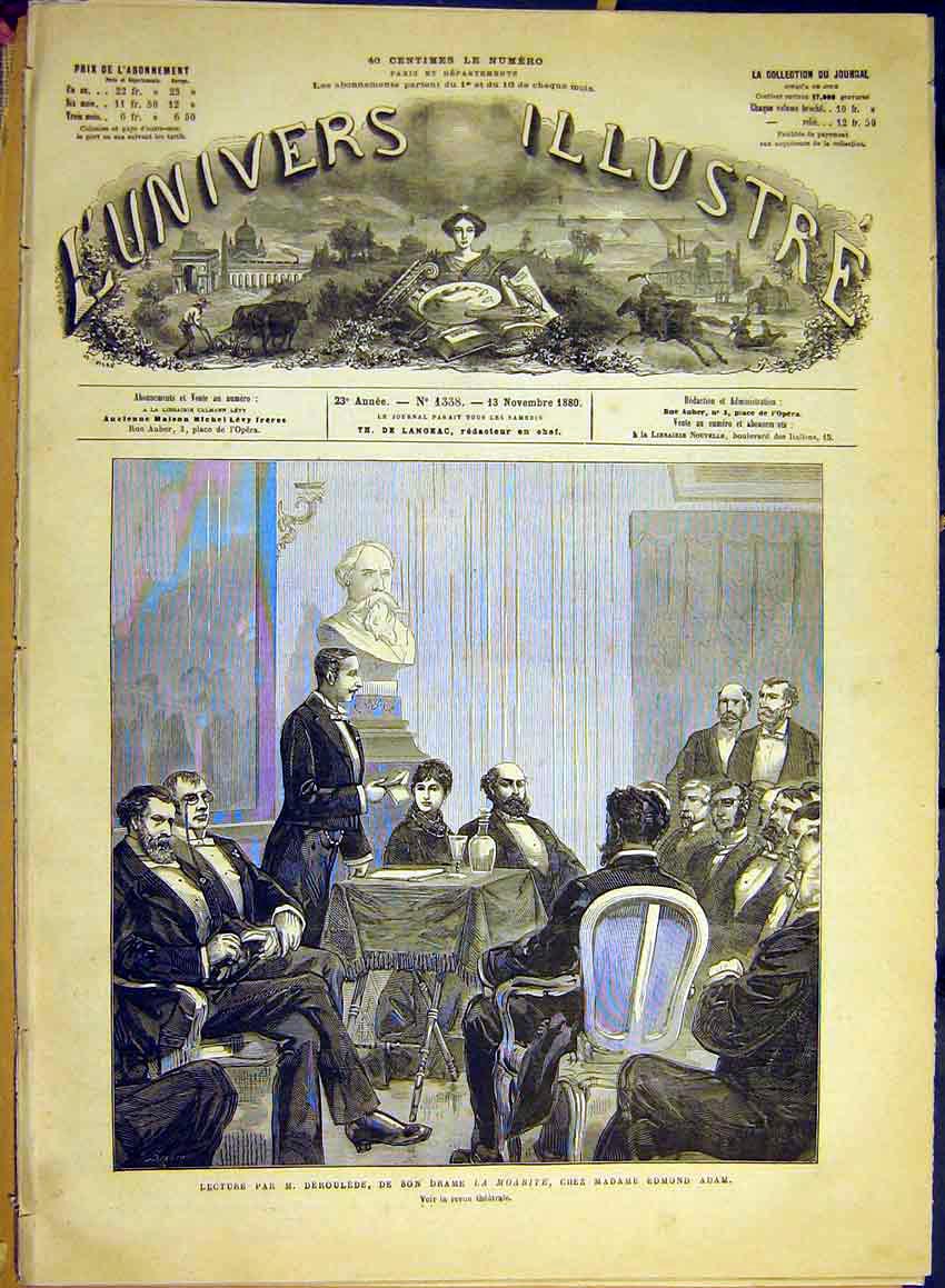 Original Old Antique Print Deroulede Moabite Adam Lecture French 1880 Victorian