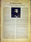 Original Old Antique Print Portrait Chemist Raoul Bravais French 1880 Victorian