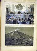 Original Old Antique Print Michel Belleville Eruption Vesuvius Volcano 1880 19th