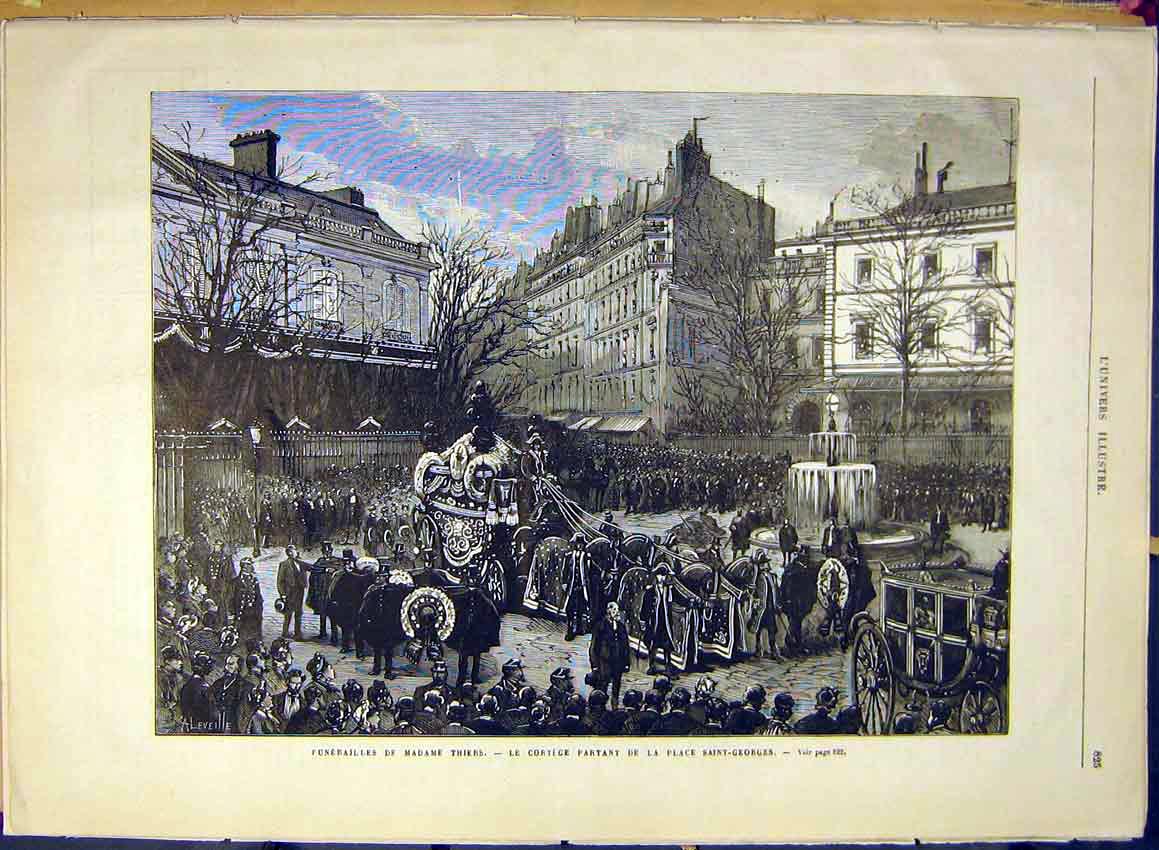 Original Old Antique Print Funeral Thiers Cortege Saint-Georges French 1880 19th