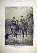 Original Old Antique Print Friendds Companions Horse Riders Hardy Fine Art 1881
