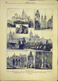 Original Old Antique Print Prague Buildings Hradschin Altstadt Synagogue 1881