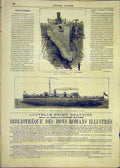 Original Old Antique Print Torpedo Boat Polypheme Dry-Dock Afloat 1881 Navy 19th
