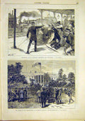 Original Old Antique Print Assasination Garfield United States White-House 1881