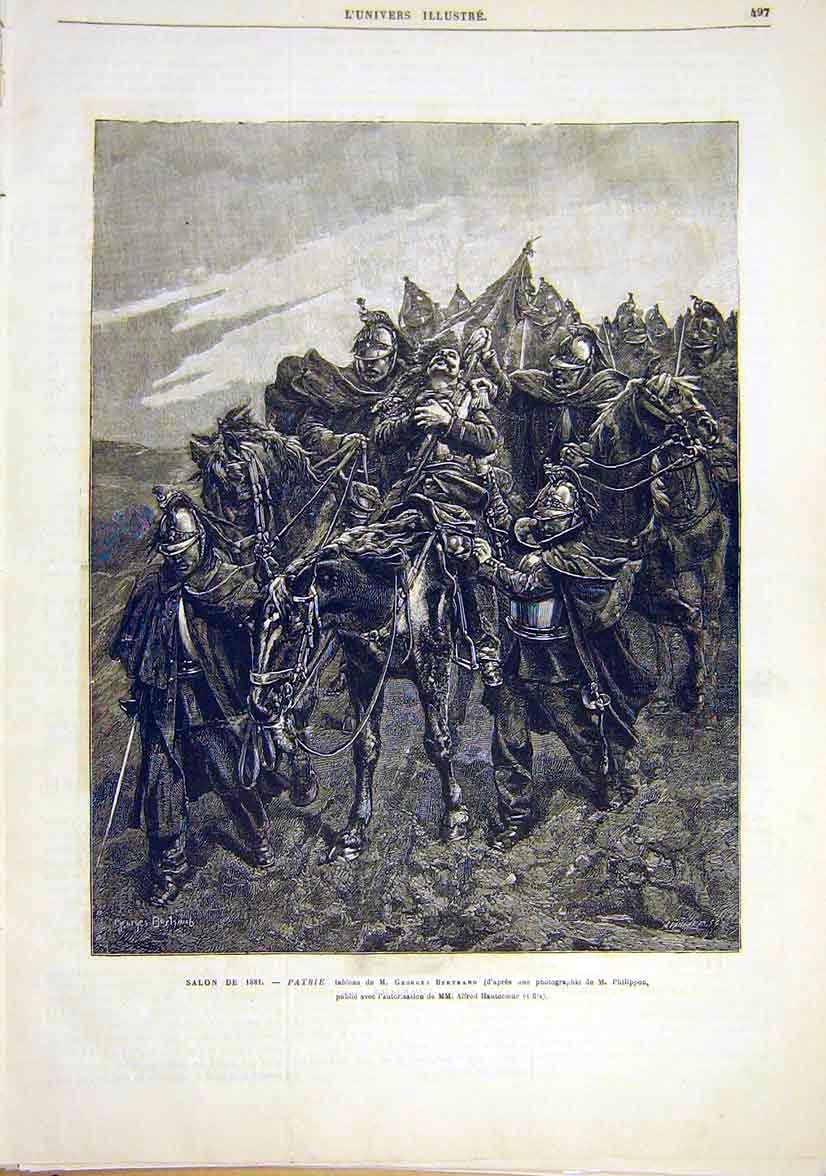 Original Old Antique Print Patrie Bertrand Sier Wounded Troops 1881 Victorian