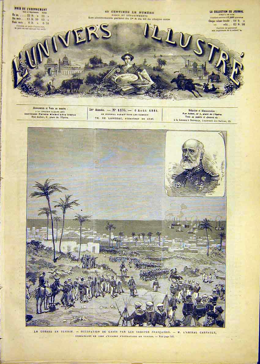 Original Old Antique Print War Tunisia Troops French Garnault French 1881 19th