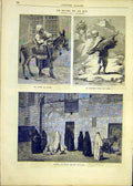 Old Antique Print Cairo Nile Egypt Donkey Water-Carrier Ladies Bath 1881 19th