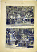 Original Old Antique Print Electricity Exhibition Belgium Italian 1881 Victorian