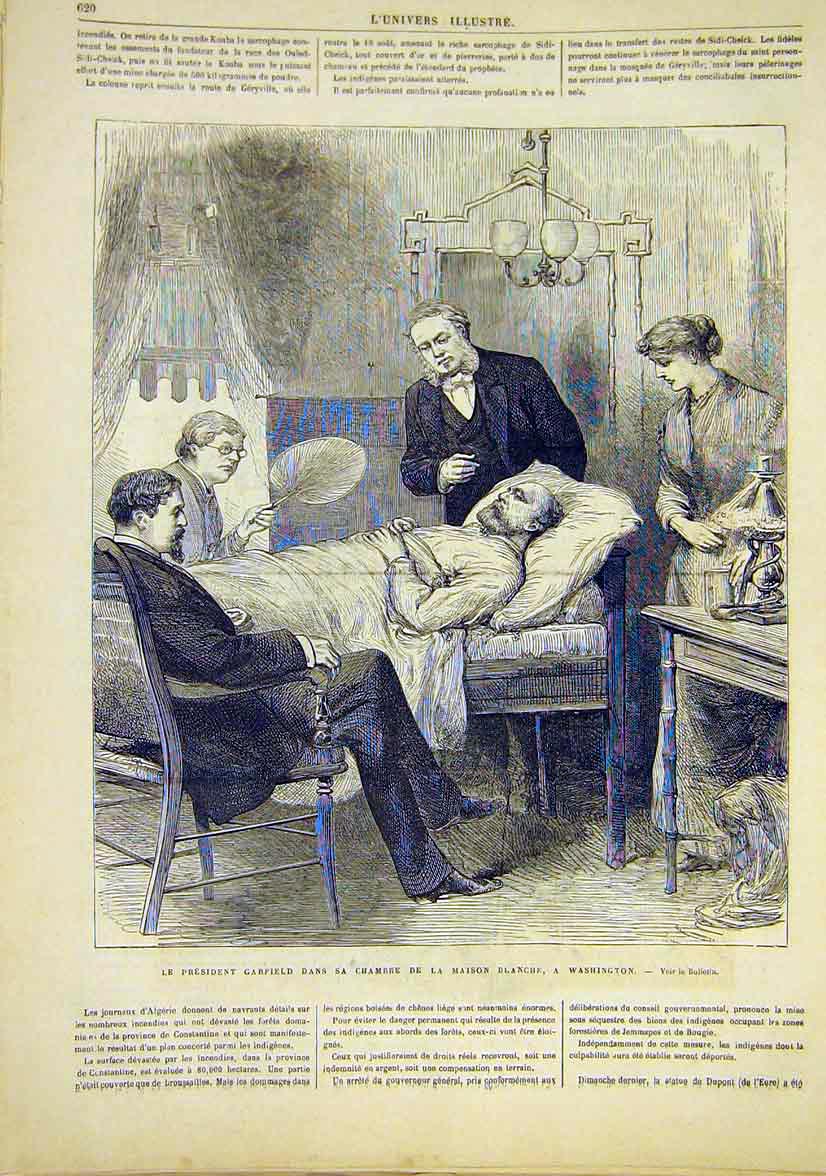 Original Old Antique Print President Garfield Washington White-House 1881 19th