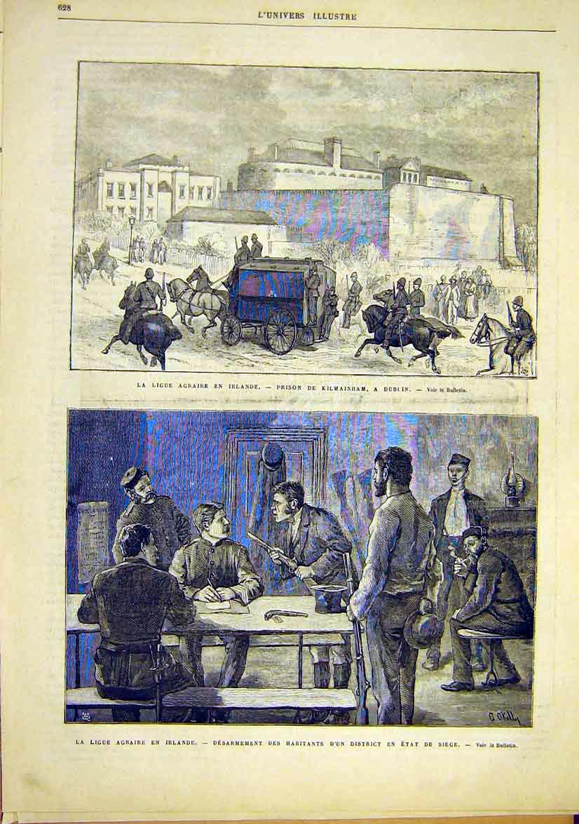 Original Old Antique Print Tenant Unrest Ireland Irish Kilmainham Dublin 1881